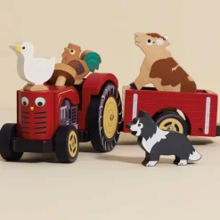 Wooden Farmyard Tractor & Trailer Toy